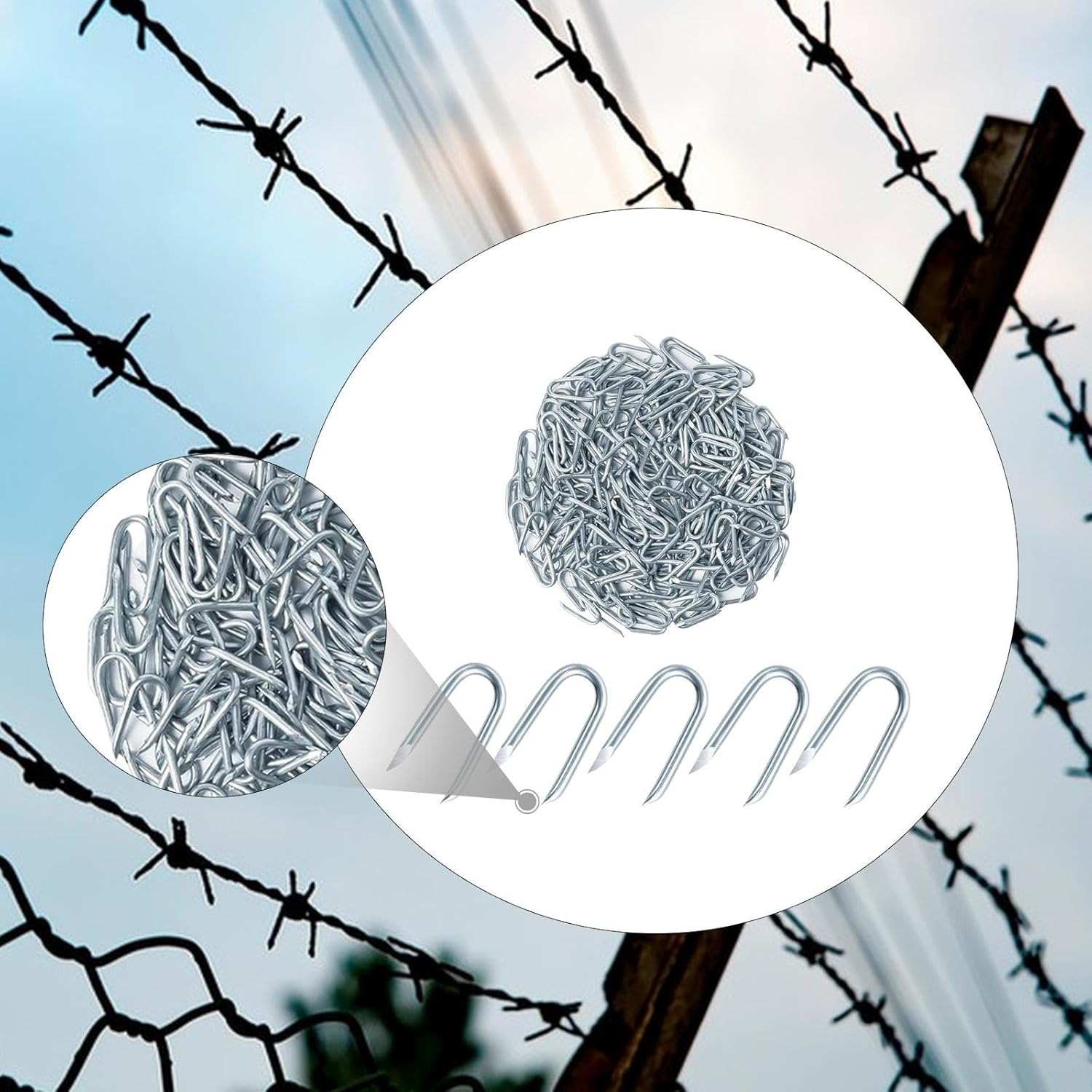 Galvanized Fence Staples 200 or 400 Pack for Wire Mesh Chicken Wire Wood Fencing Hardware- 200pcs