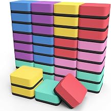 Borradores de borrado en seco, paquete de 36 borradores magnéticos para pizarra blanca, 6 colores | Mini almohadillas de limpieza para pizarra blanca con fuerte respaldo magnético, 2 "x 2" para aula, escuela, oficina y hogar, suministros para profesores