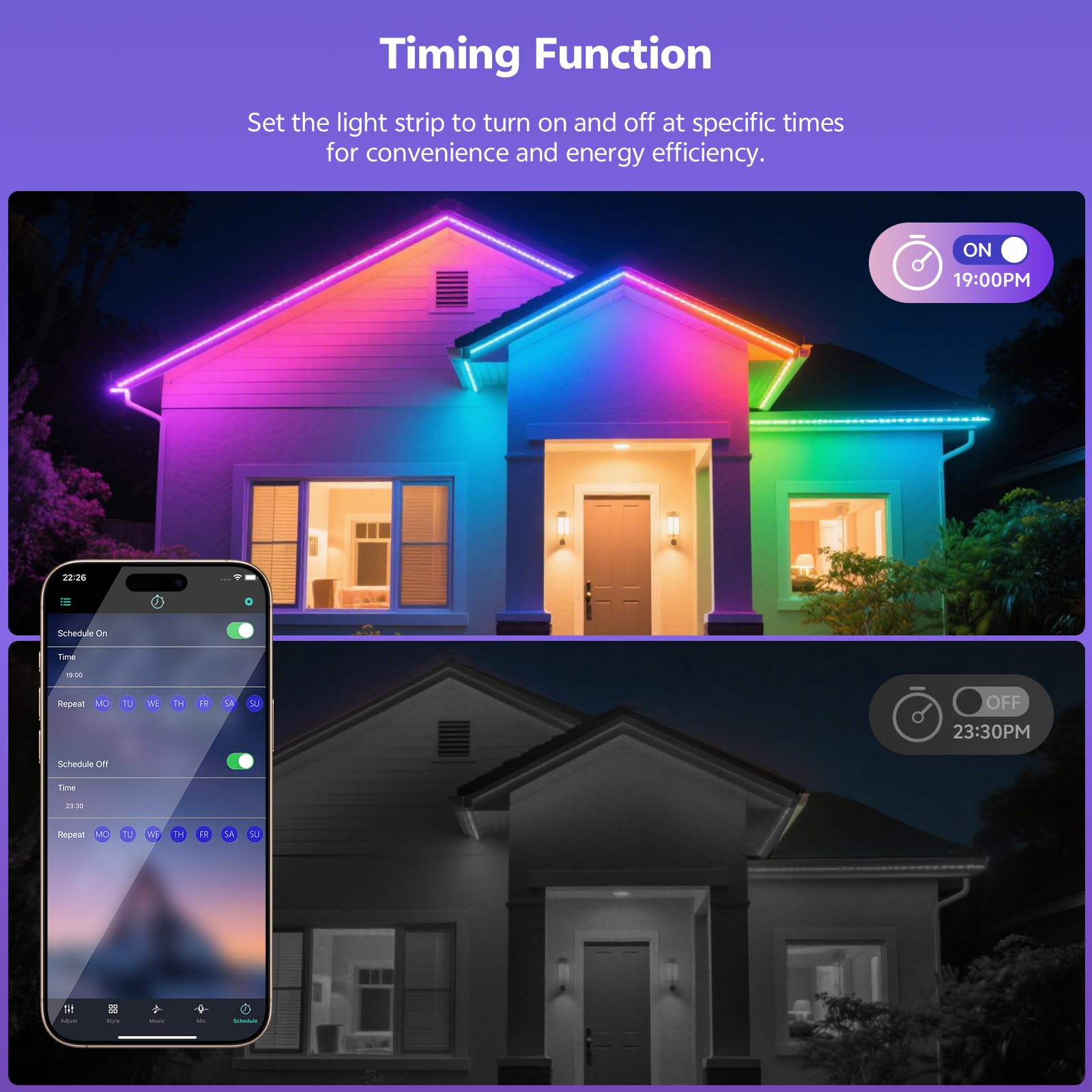 Tira LED de 20 m para Exteriores, Tira LED RGB Impermeable IP68 para Exteriores Compatible con Control Remoto/APP con Sincronización Musical y Función de Temporizador para Balcones, Tejados y Jardines