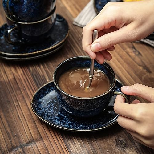 Miniatura 7 de vicrays Juego de 10 tazas de café de cerámica de 12 onzas y tazas de capuchino de 6.5 onzas con platillo, tazas y tazas esmaltadas únicas con asa