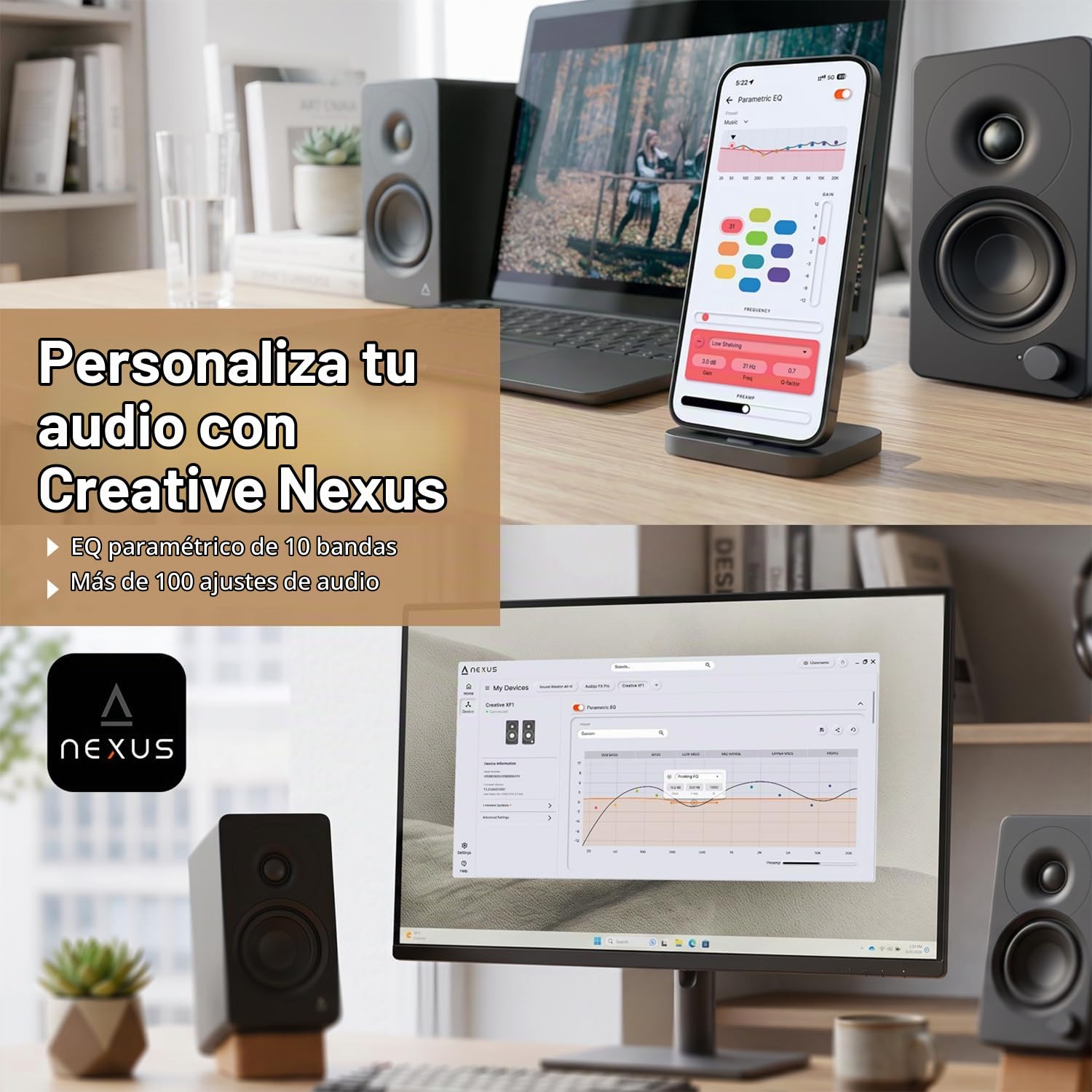 CREATIVE Altavoces para PC XF1, Bluetooth 6.0, 72 W RMS, Audio Hi-Res, LDAC, AAC