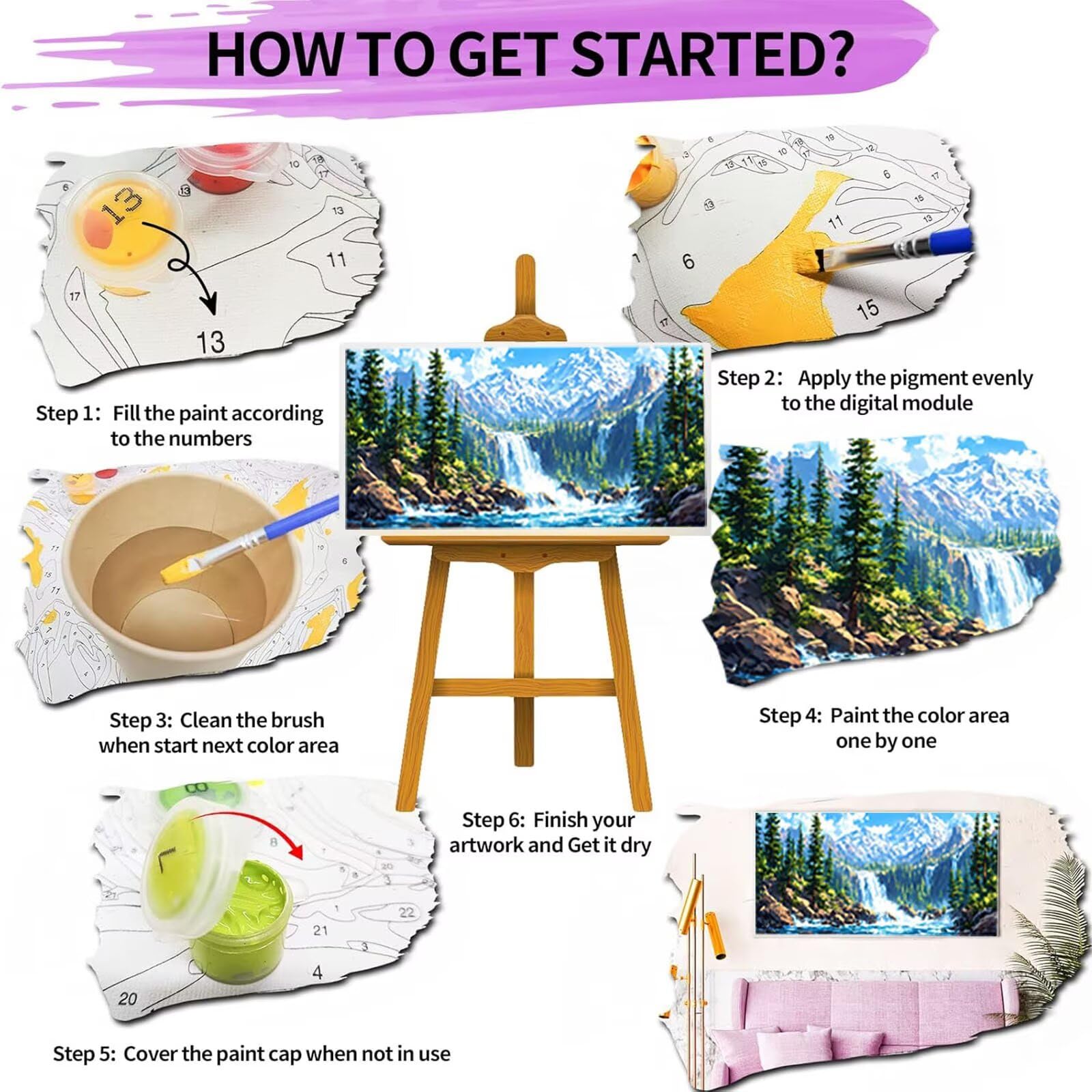 Malen nach Zahlen Kinder Fallen Malen Nach Zahlen Erwachsene, Geschenke für Mädchen Junge Bastelset Set, Malen nach Zahlen Berg | Malen nach Zahlen Ohne Rahmen, (60x120cm) Bastelset Erwachsene 2-1
