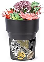 Vista 5 de Maceta con compartimento oculto seguro y secreto, ocultador de llaves secretas, oculta una caja fuerte secreta para llaves (negro 2)