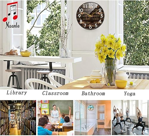 Miniatura 2 de Naanle Mysterious Library - Reloj de pared redondo con libros, 12 pulgadas, silencioso, funciona con pilas, de cuarzo, analógico, silencioso para el