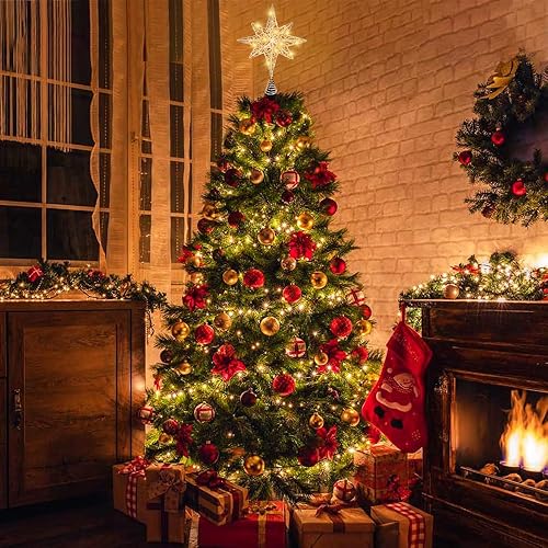 Miniatura 7 de Decoración para árbol de Navidad de 13.5 pulgadas, estrella plateada con 20 luces LED para decoración de árbol de Navidad, adorno para Año Nuevo,