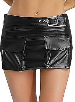 Amazon.com: QinCiao Women's Faux Leather Mini Skirt Fashion Y2K