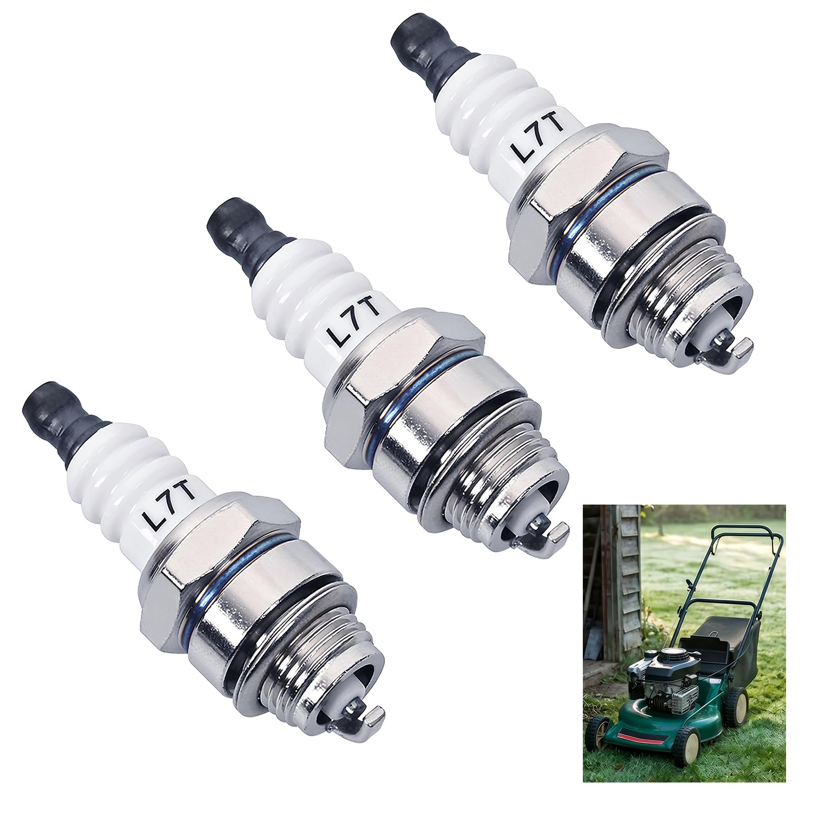 3-Pack L7T Spark Plug Replacement for L7T L8RTF RCJ6Y RJ19LM – Compatible with Stihl MS180 MS250 MS070 Husqvarna 365 260 430 520 25-62cc 2-Stroke Chainsaw Brush Cutter Trimmer Lawn Mower