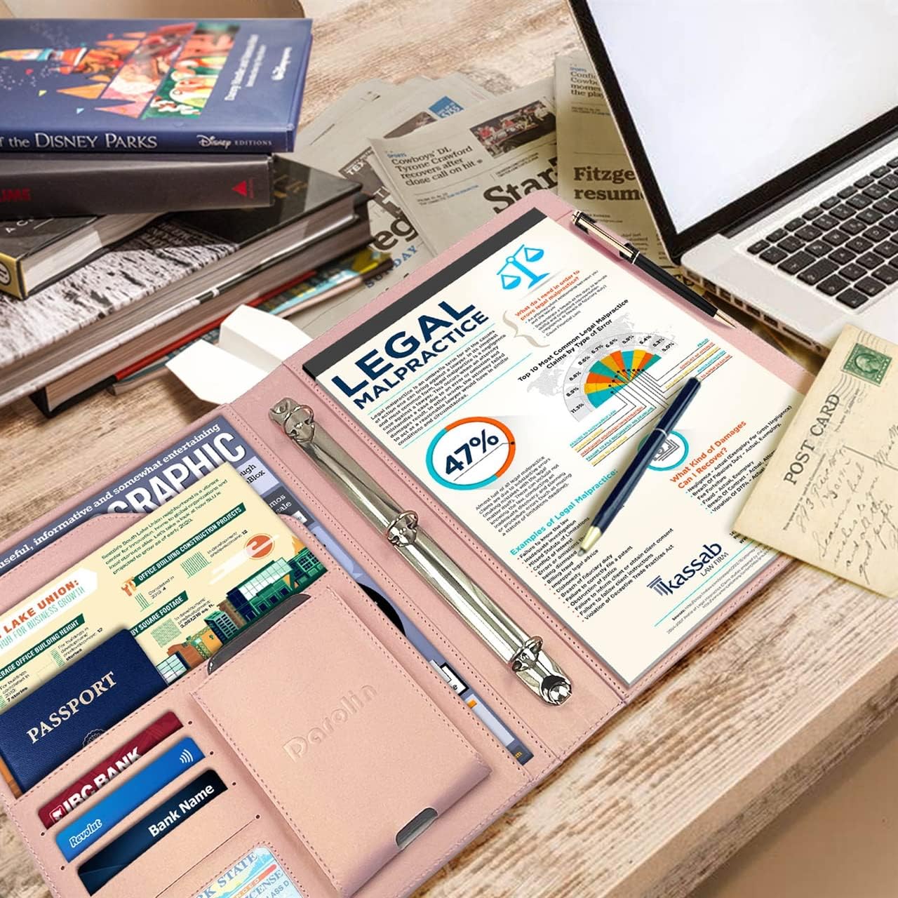 Darolin Business/Resume Portfolio Folder Binder, Padfolio with 3 Ring Binder, Interview/Conference/Legal Document Portfolio Organizer, Leather Portfolio Padfolio for Women/Men - RG : Office Products