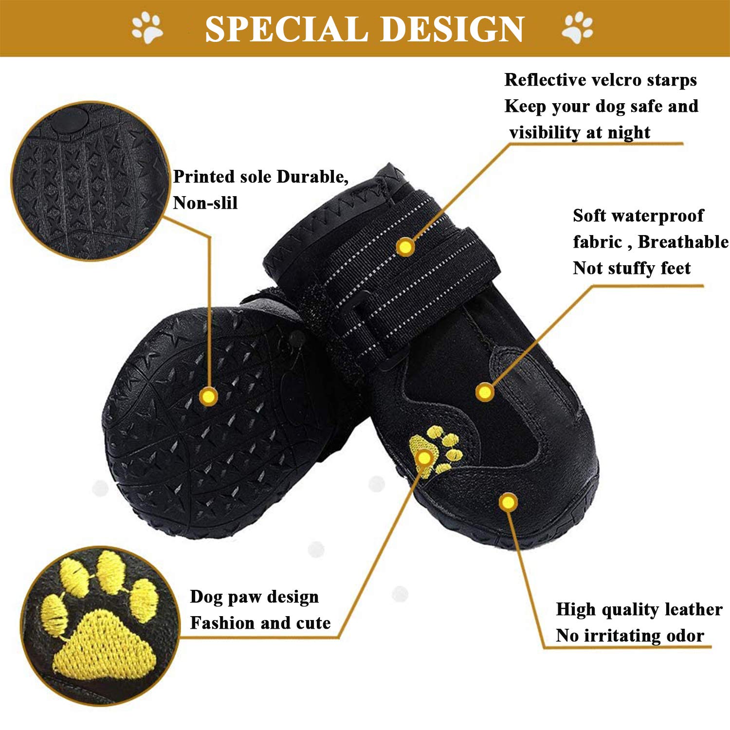 Botas para Perros de 4 Piezas, Zapatos Impermeables Con Correas Ajustables Reflectantes para Medianos y Grandes (A, 8)