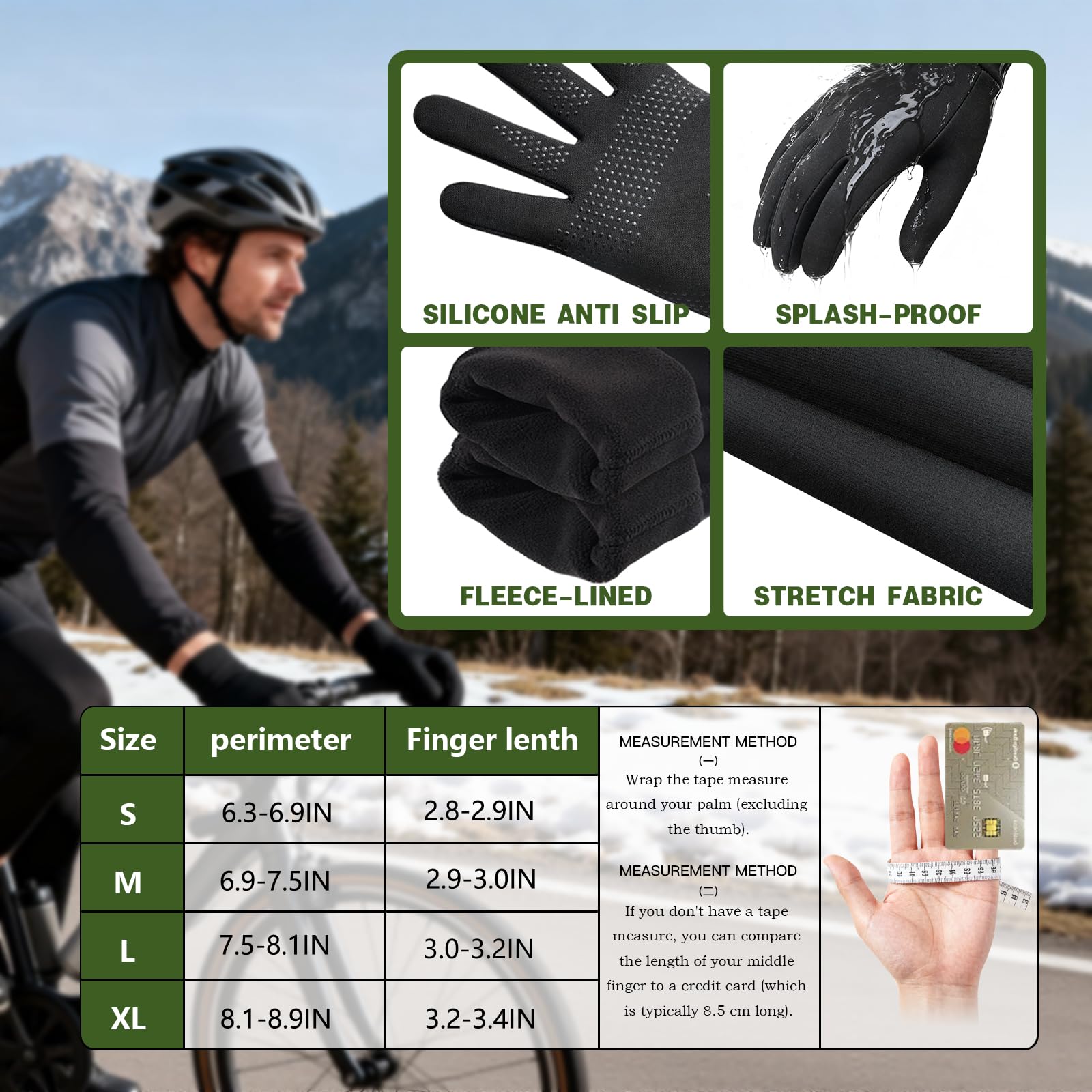 Guantes de invierno para correr para hombres y mujeres, forro térmico para clima frío, guantes cálidos negros para pantalla táctil, guantes de invierno delgados para esquí, nieve, ciclismo,