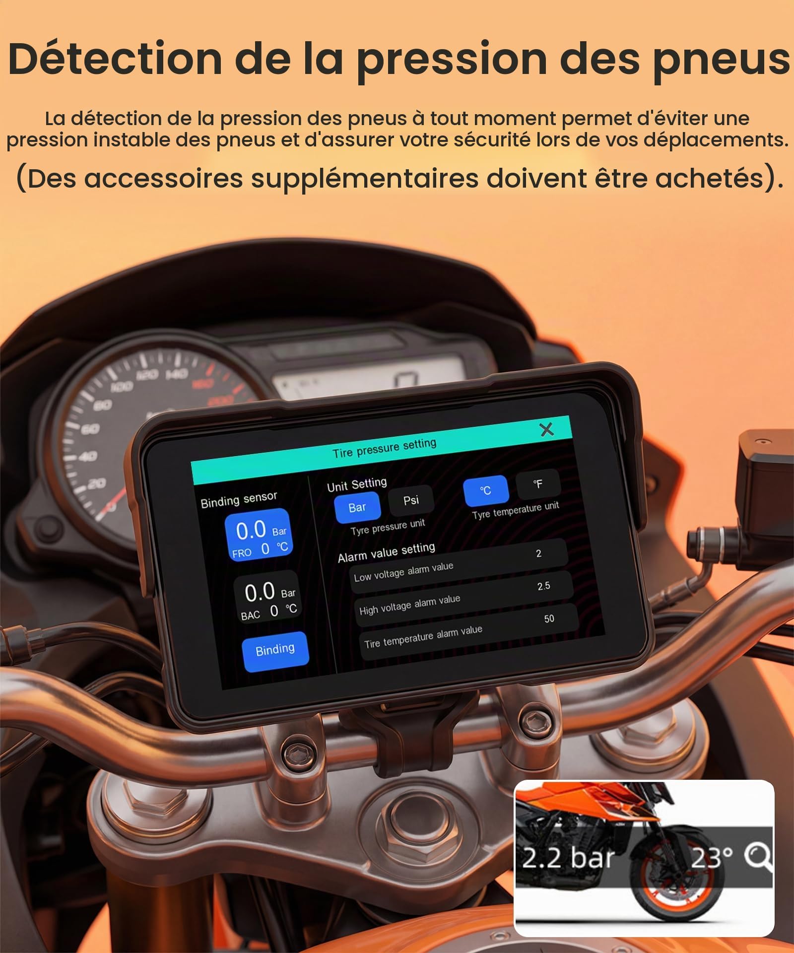 Rimoody 5 Pouces Écran Carplay pour Moto avec Commande au Guidon, Support Amovible, Moniteur sans Fil CarPlay & Android Auto, Radio CarPlay Étanche IP68 Bluetooth/Contrôle de la Pression des pneus