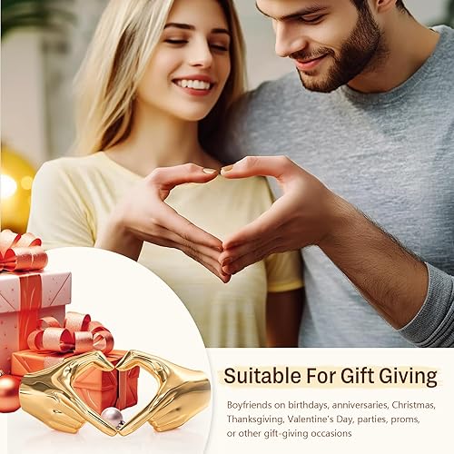 Miniatura 5 de XMGZQ Escultura de manos de corazón dorado, estatua de dedo de amor, Knick Knacks para estantes, estética de decoración de habitación preparada,