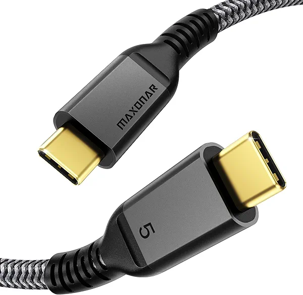 Maxonar 80Gbps Thunderbolt 5 Cable 4FT, 120Gbps Bandwidth Boost for 16K, 240W, Dual 8K Display, Compatible with Dock, eGPU, SSD, MacBook Pro/Air, iPhone 16 Series, Premium Braided Cable