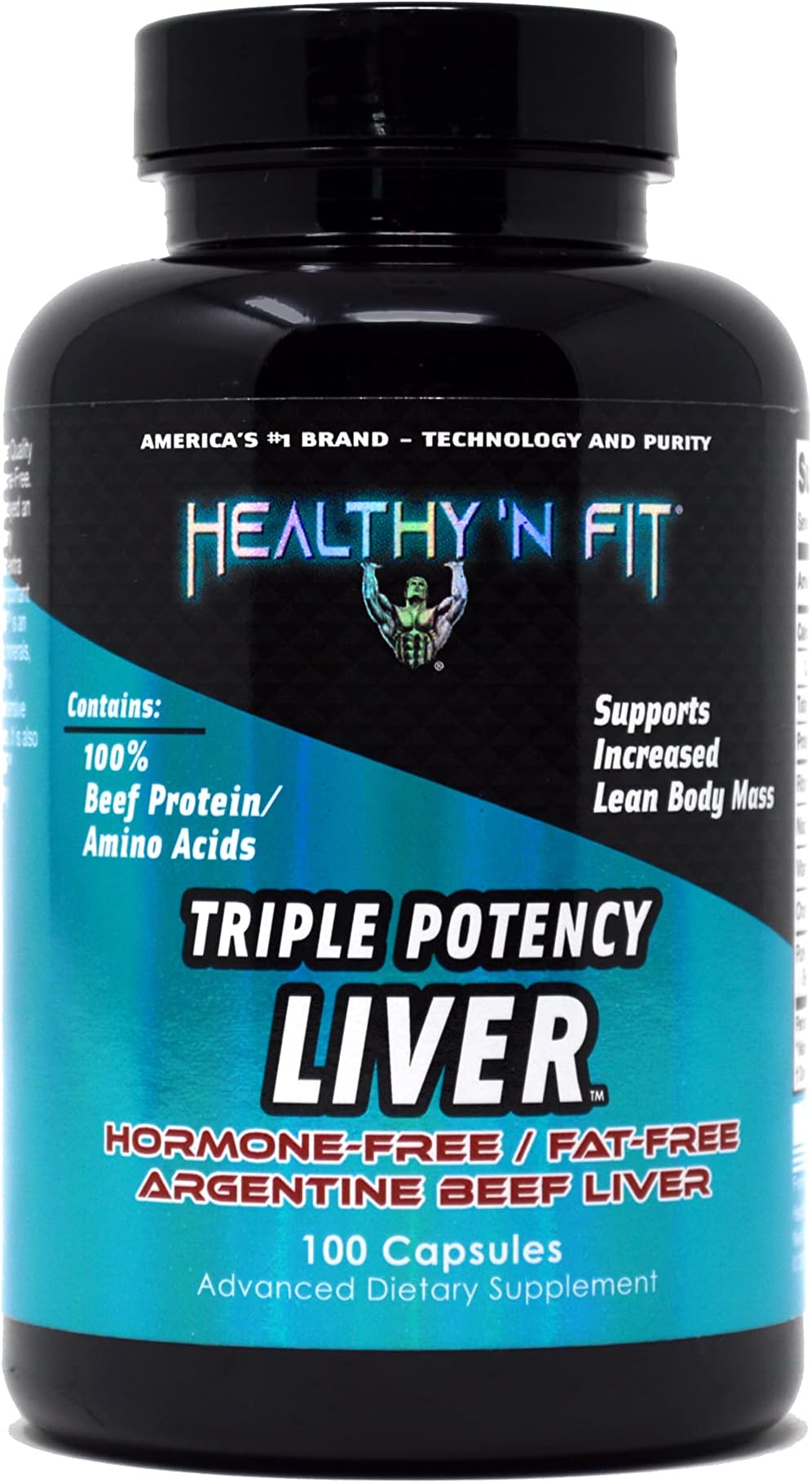 Healthy 'N Fit Triple Potency Liver (100 Capsules) - Pure Argentine Desiccated Beef Liver. Hormone Free, Pasture Raised, No Fillers.