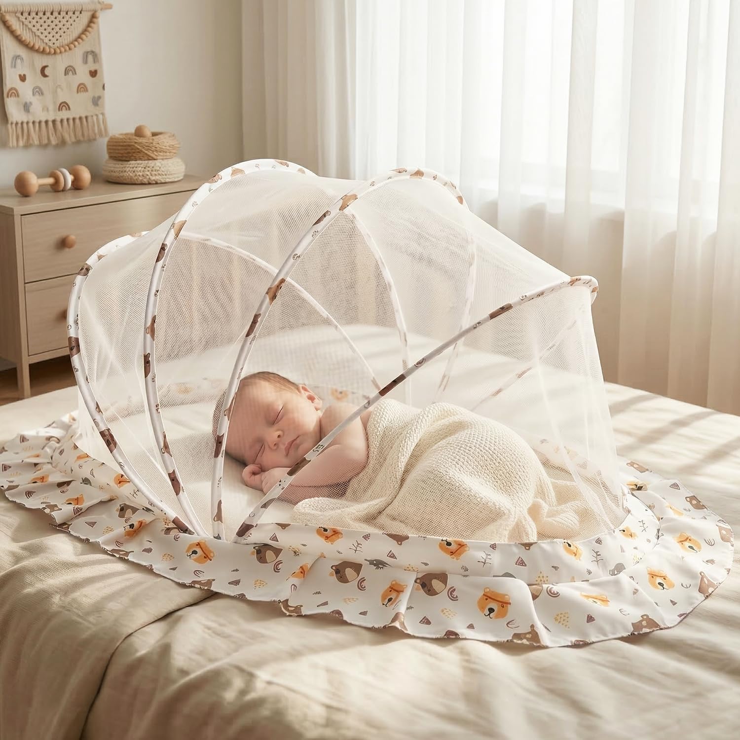 Mee Mee Premium Baby Mosquito Net | Foldable & Lightweight Portable Design | Breathable Mesh with Clear Visibility | Sec