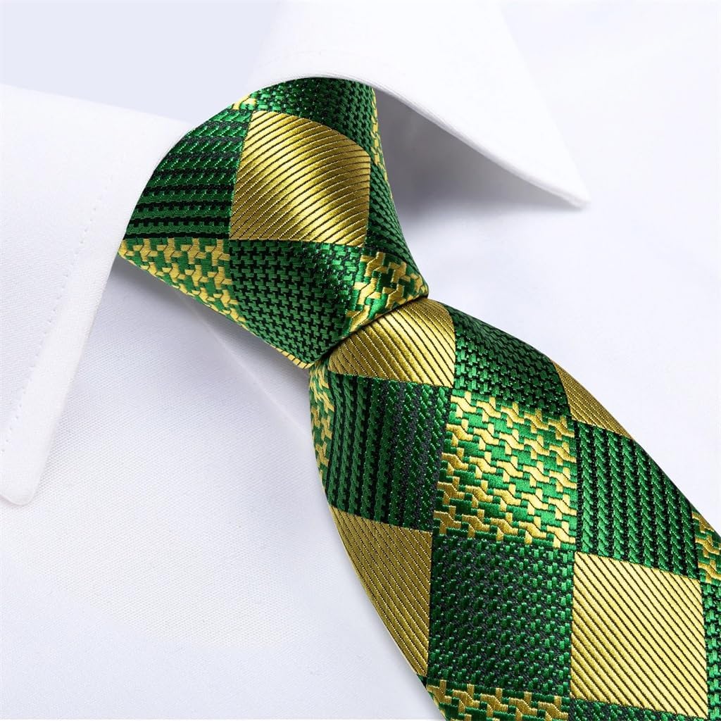 Men's Tie Sets Olives Green Men Neckties Plaid Ties for Long Business Formal Wedding Party Accessory