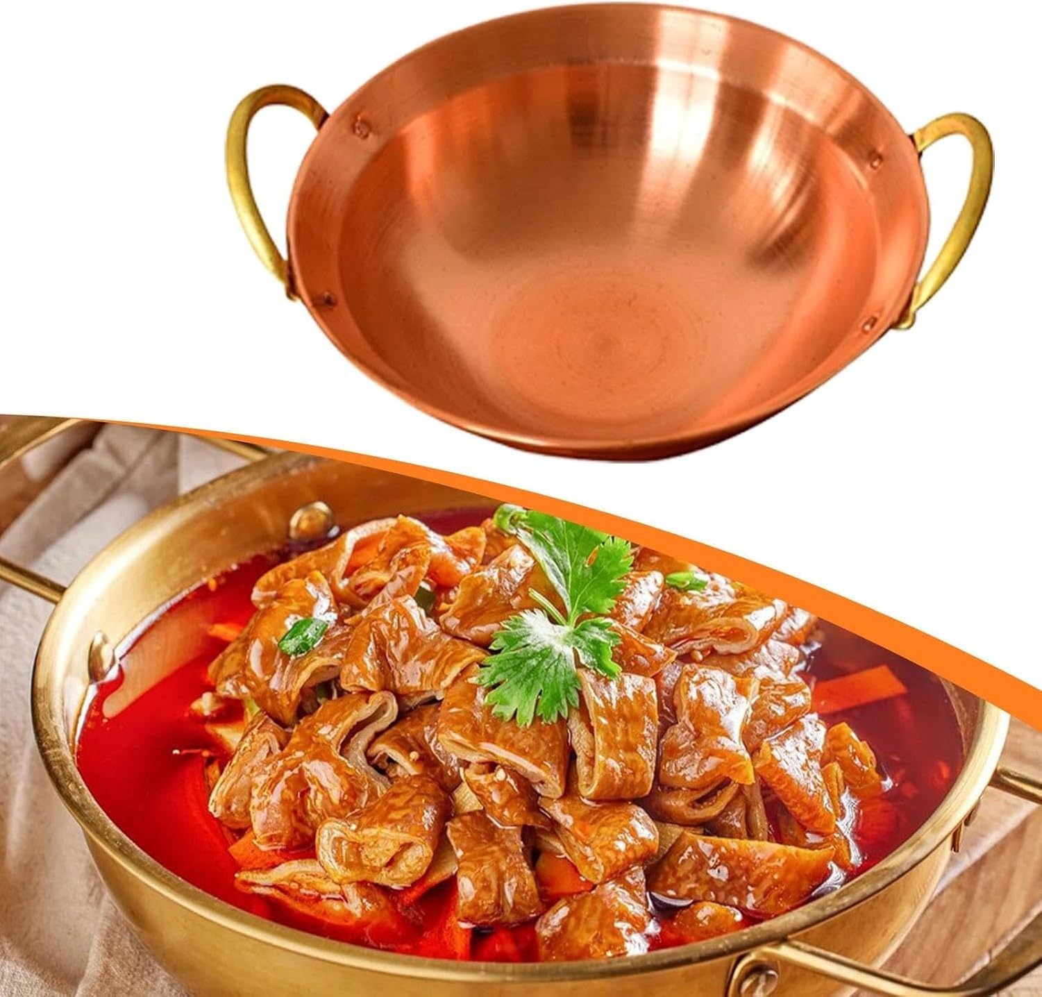 Casserole Wok en Cuivre Marmite Hotpot Loyale Easy Clean pour Camping Maison Famille Cuisson, 28cm, 28cm