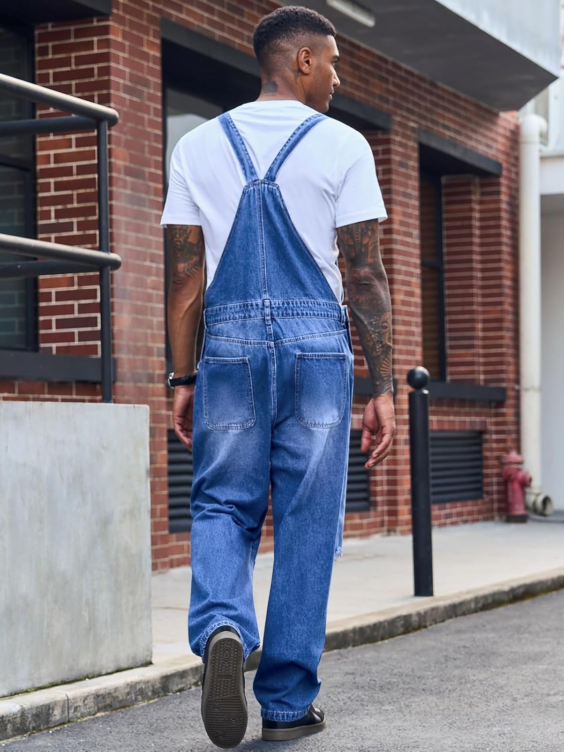 Runcati Men's Distressed Jean Denim Overall Vintage 90s Fashion Hippie Bib Ripped Jumpsuit - Image 4