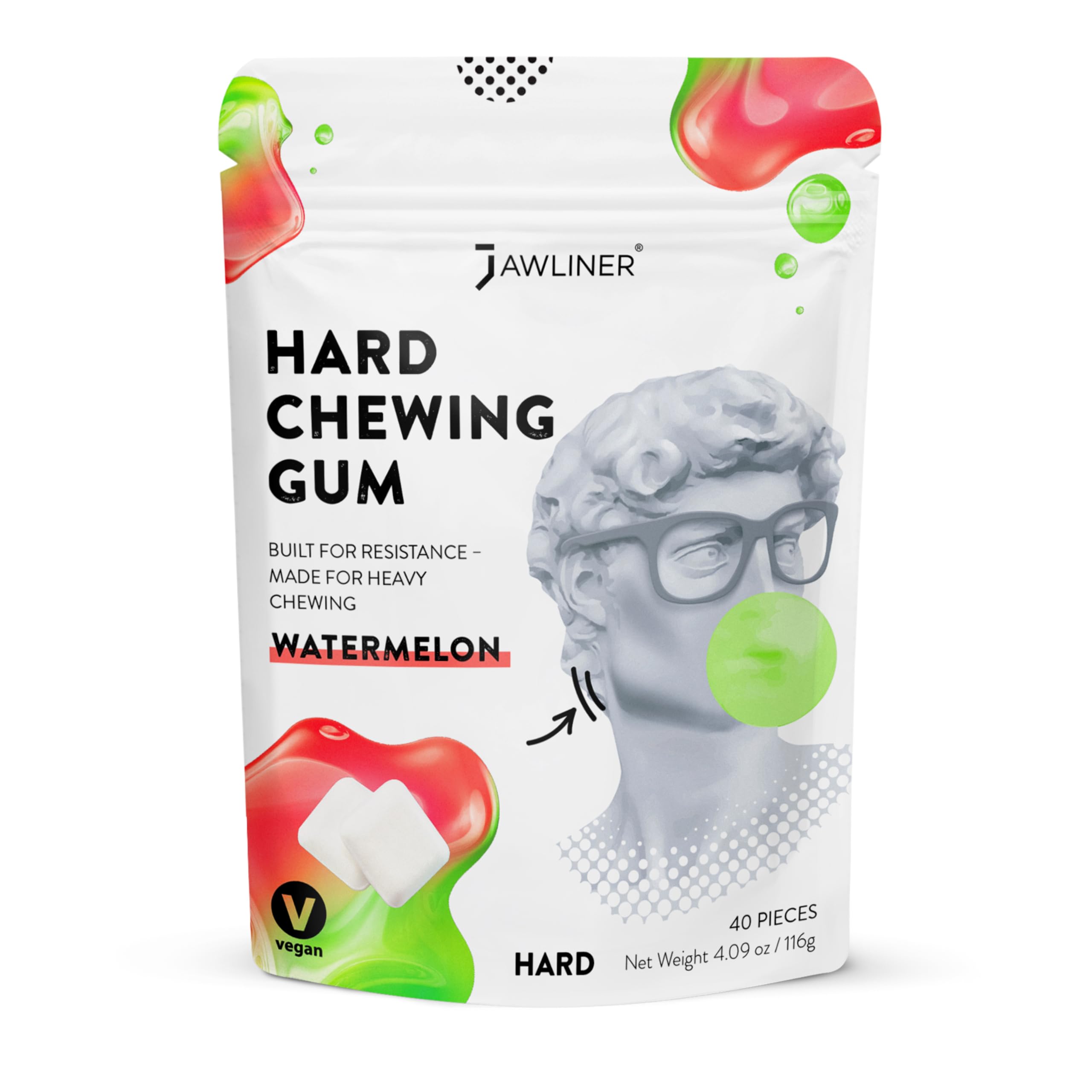 Jawliner® Goma de mascar dura para fitness facial - Ejercitador de mandíbula para esculpir músculo masetero, resistencia 6-10 veces más fuerte, vegana sin azúcar