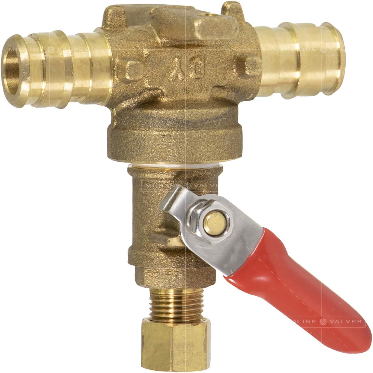Midline Valve XJNW12-OM Ice Maker/Humidifier Shut Off Valve with Drop Ears; 1/2 in. PEX A x 1/4 in. COMP; Cast Brass