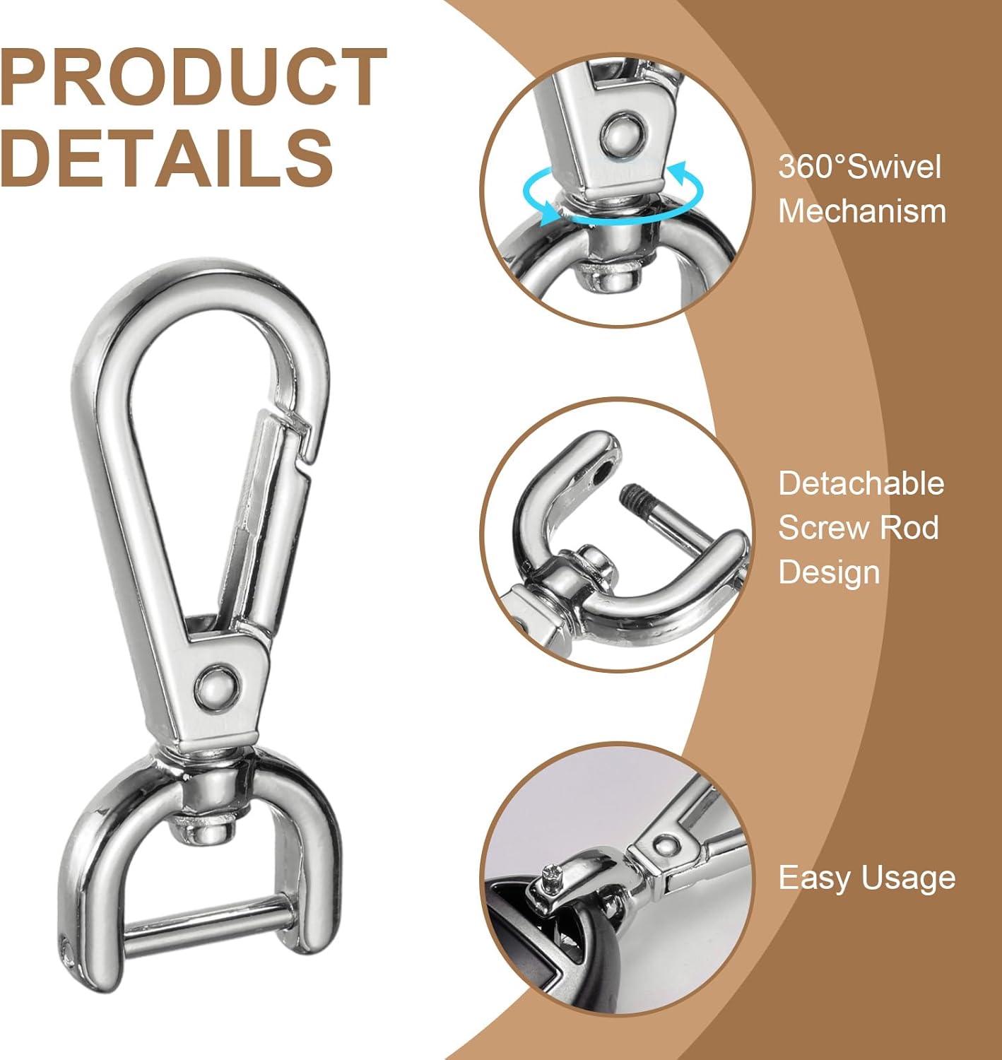 PATIKIL 2 Inch Swivel Clasp Hooks, 2 Pcs Detachable Snap Hook Swivel Lobster Claw Clasps with Screw Bar for Bag Strap Purse Lanyard DIY Craft Hardware, Silver - Image 3