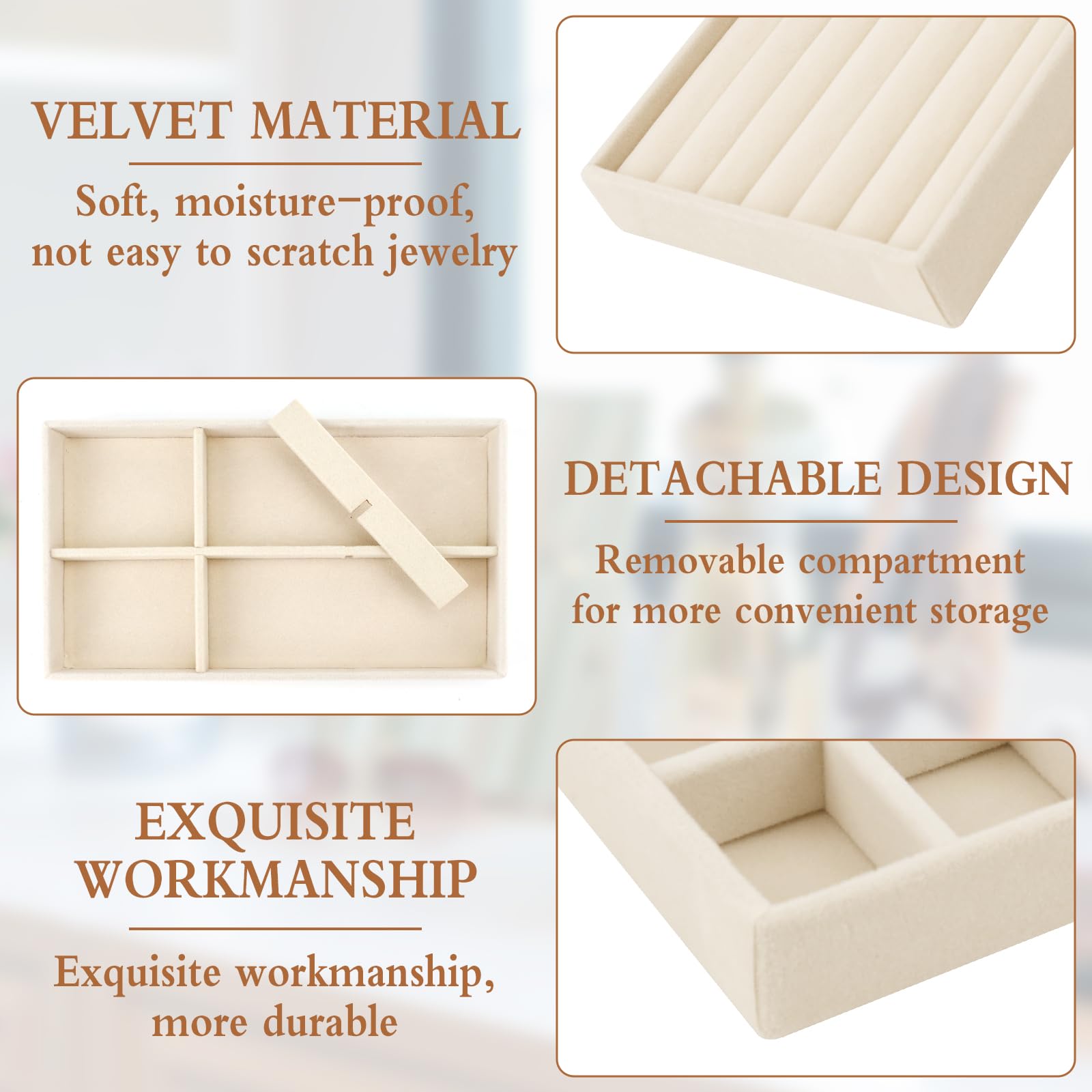 3 Plateaux En Mousse Pour Boîte à Bijoux - Rangement Bagues & Boucles D'Oreilles - Velours Doux