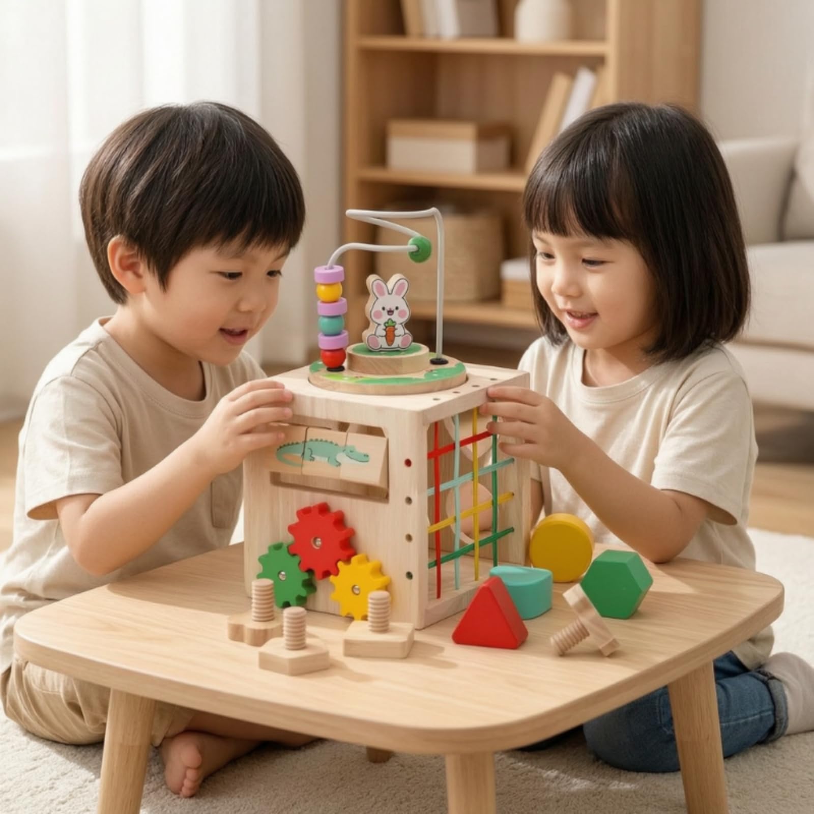 Lernspielzeug Holz Aktivitätswürfel Kinder Spielwürfel Motorikwürfel Perlenlabyrinth mit Stecktafeln Und Drehfunktionen Sichere Große Elemente für Vorschule Kinderzimmer Geschenk