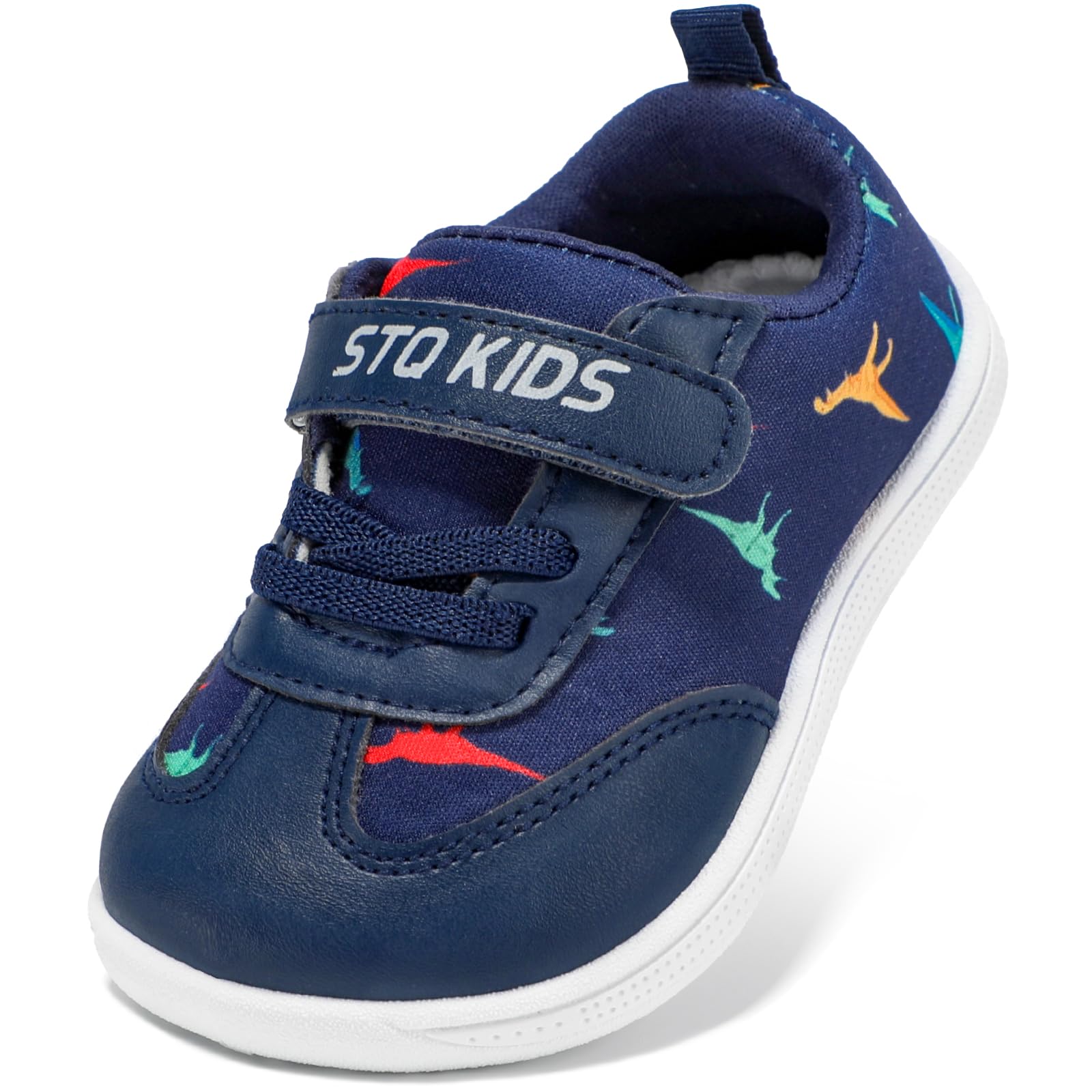 STQ Toddler Boys Wide Toe Barefoot Walking Shoes Comfort Lightweight Breathable Tennis Gym Sneakers Navy Size 4