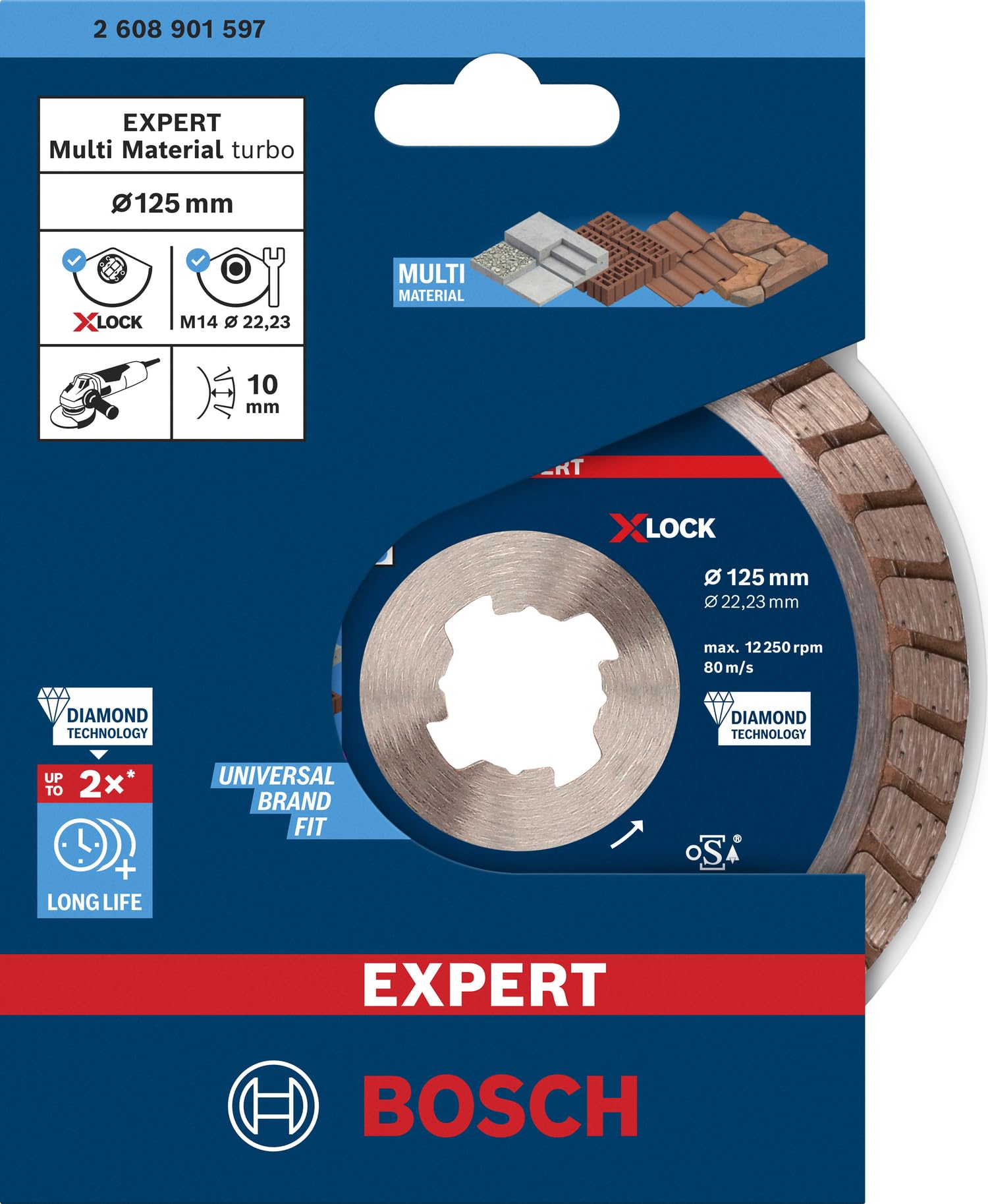 Bosch Accessories 1x Disco de Corte con Diamante EXPERT MultiMaterial X-LOCK Turbo (per hormigón, ladrillos, piedra blanda, Ø 125 x 22,23 mm, Accesorios Amoladora Pequeña)