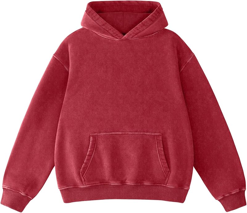 Dnzzs Acid Wash Hoodie Super Soft Sweatshirt for Mens Pullover Oversized Men's Fashion Hoodies & Sweatshirts Vintage Streetwear Red