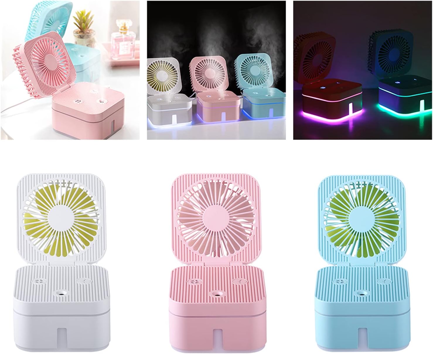 Movable Desktop Square Cooling Fan 2-in-1 Air Humidifying Spray Fan Low Noise Fan for Bedroom Office Travel