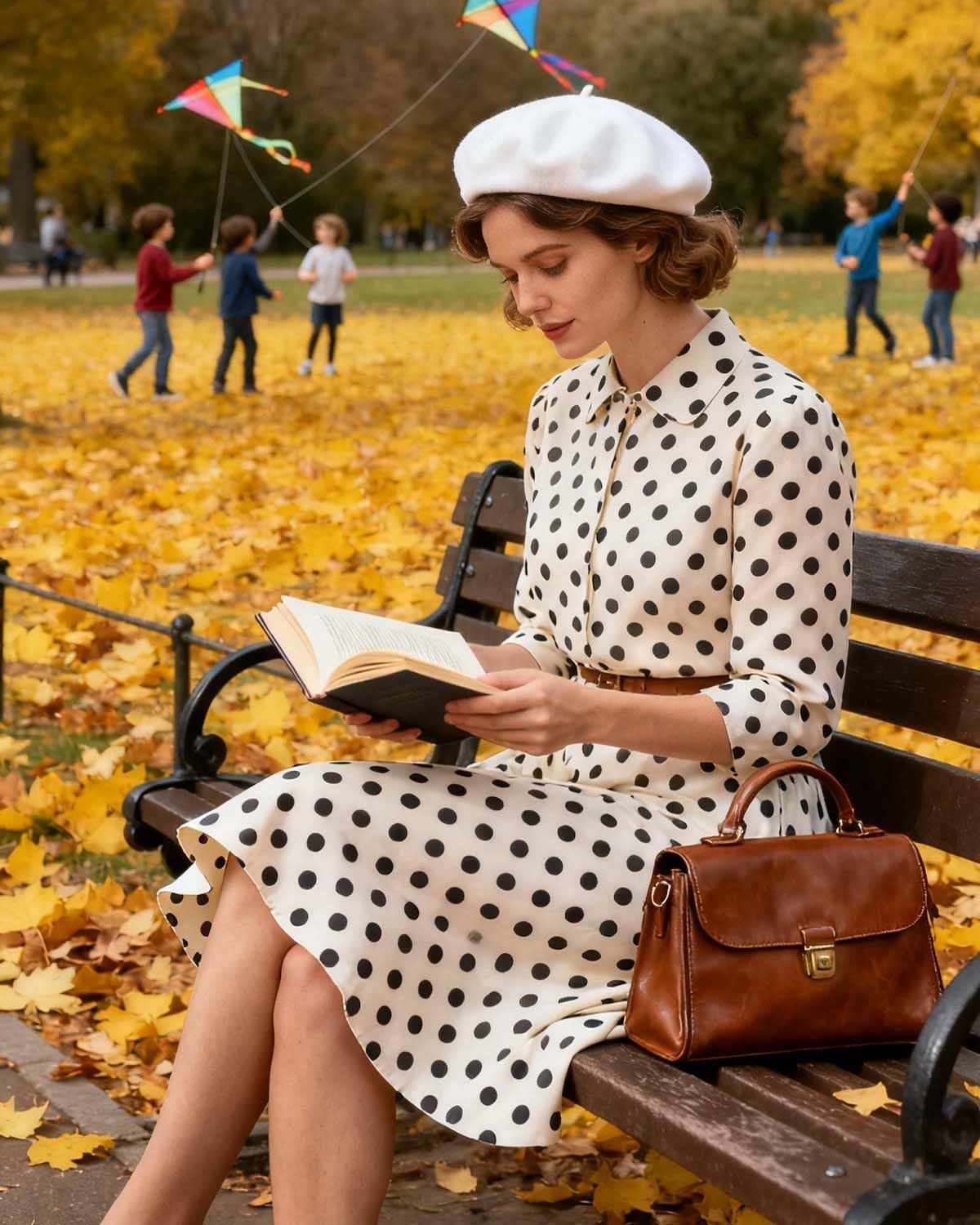 Wool Beret Hats,Solid Color French Women Winter Beanie Cap with Silky Scarf and Brooch - Image 8