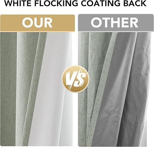 Miniatura 3 de H.VERSAILTEX Cortinas 100% opacas de lino texturizado, cortinas de felpilla con aislamiento térmico de 84 pulgadas de largo con revestimiento de