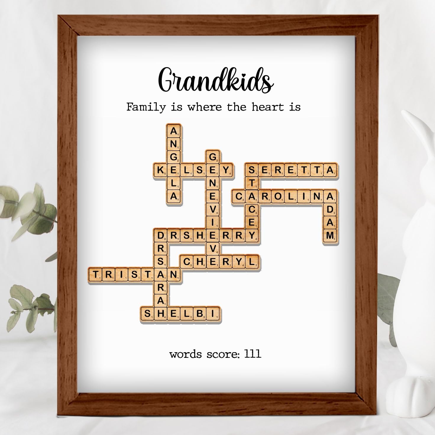 Personalized Crossword Family Name Wall Art Decor Living Room Customized Family Letter Title Name Puzzle for Gift for Lovers, Valentine's Day, Christmas, Birthday, Anniversary Scrabble Wooden Frame