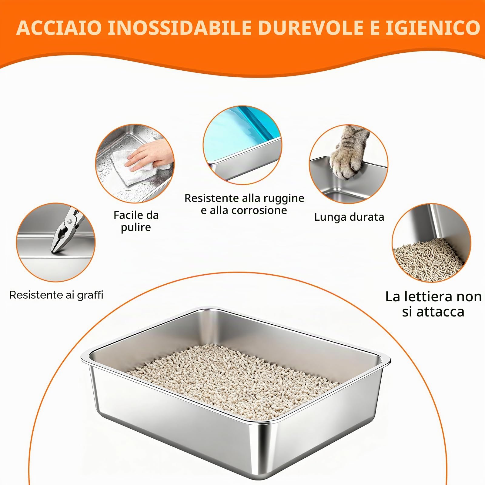 Lettiera per Gatti in Acciaio Inox, Toilette per Gatti XL con Doppio Ingresso e Tappetino Anti-Sabbia, Lettiera Gatto Chiusa Antitrabocco Grandi e Multiuso Cat Litter Box