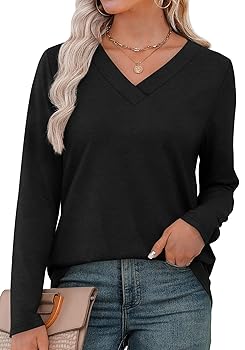 XIEERDUO Long Sleeve Shirts for Women Casual V Neck T Shirts