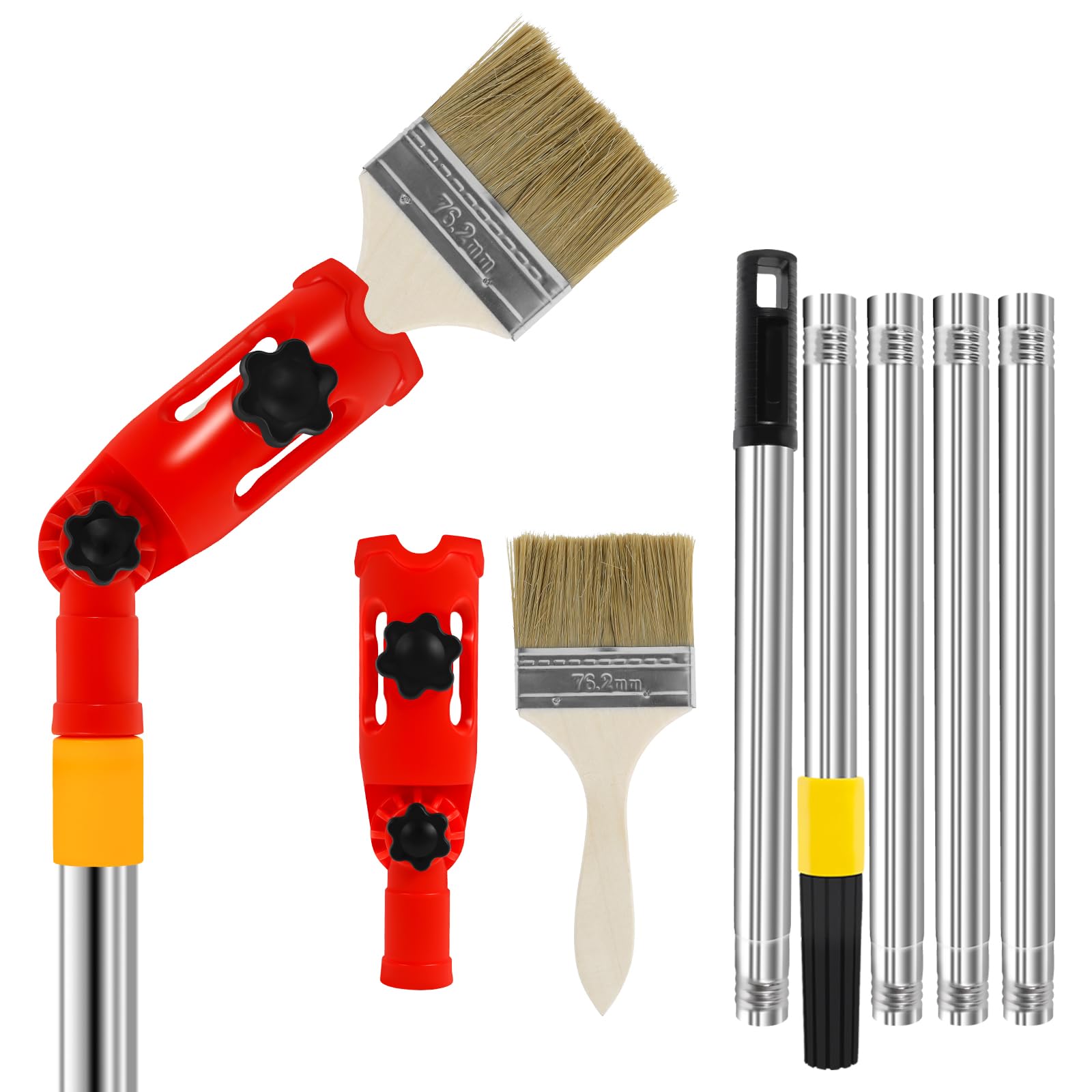 Sutowe Red Paint Brush Extender 175Cm Multi-Angle Paint Roller Extension Pole With Paint Brush Universal Paint Rollers Attachment Fits Most Rollers And Scrapers