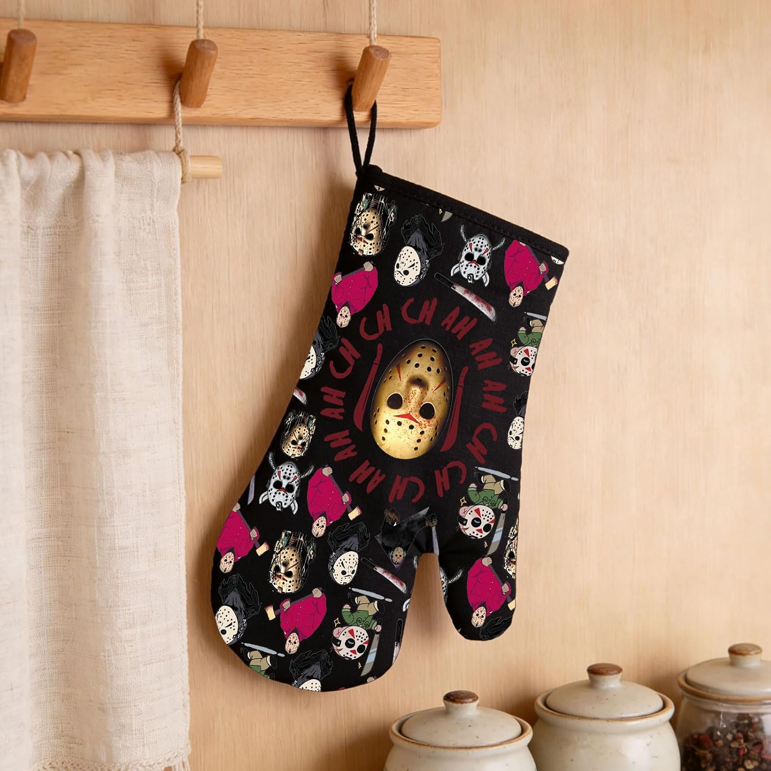 WZMPA Machete Killer Oven Mitts‌ Jason Movie Gift Serial Killer Baking ＆Cooking＆Grilling Glove Masked Murderer Merchandise (CH CH CH-OM)