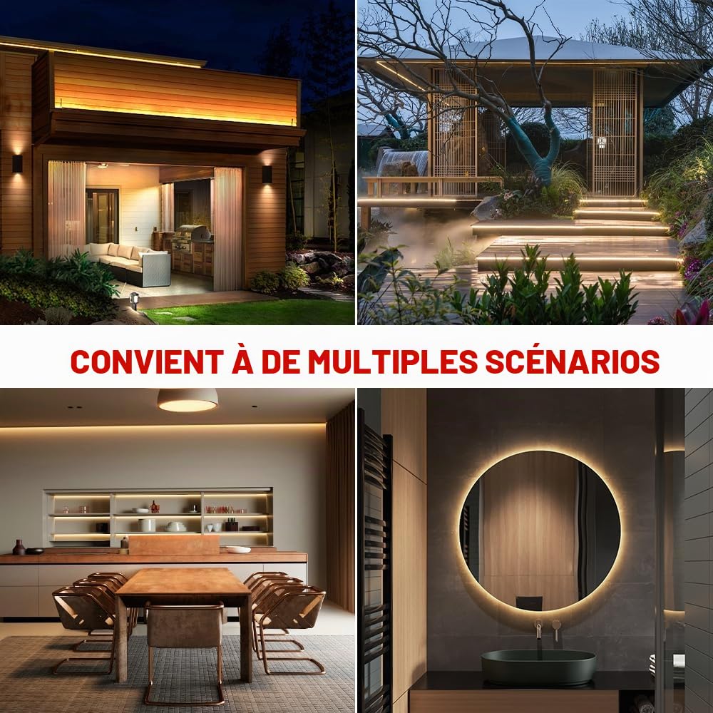 XUNATA Lumière au LED COB Autocollant, 288Leds/m IP65 étanche 230V Super Lumineux Bandeau flexible Ruban LED Light Strip pour Escalier, Chambre, Noël, Fête, etc (Blanc naturel, 15M)