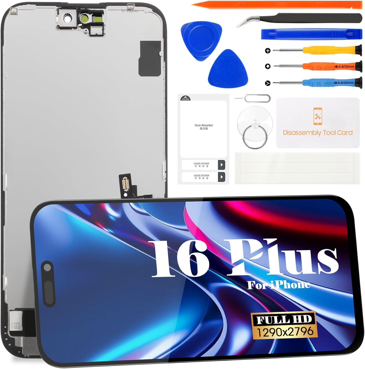 Incell for iPhone 16 Plus LCD Display for iPhone 16 Plus A3290 Screen Replacemet for iPhone 16 Plus A3082, A3289, A3291 Touch Screen Digitizer Display Assembly Repair Kits Without Frame(Black) 6.7''