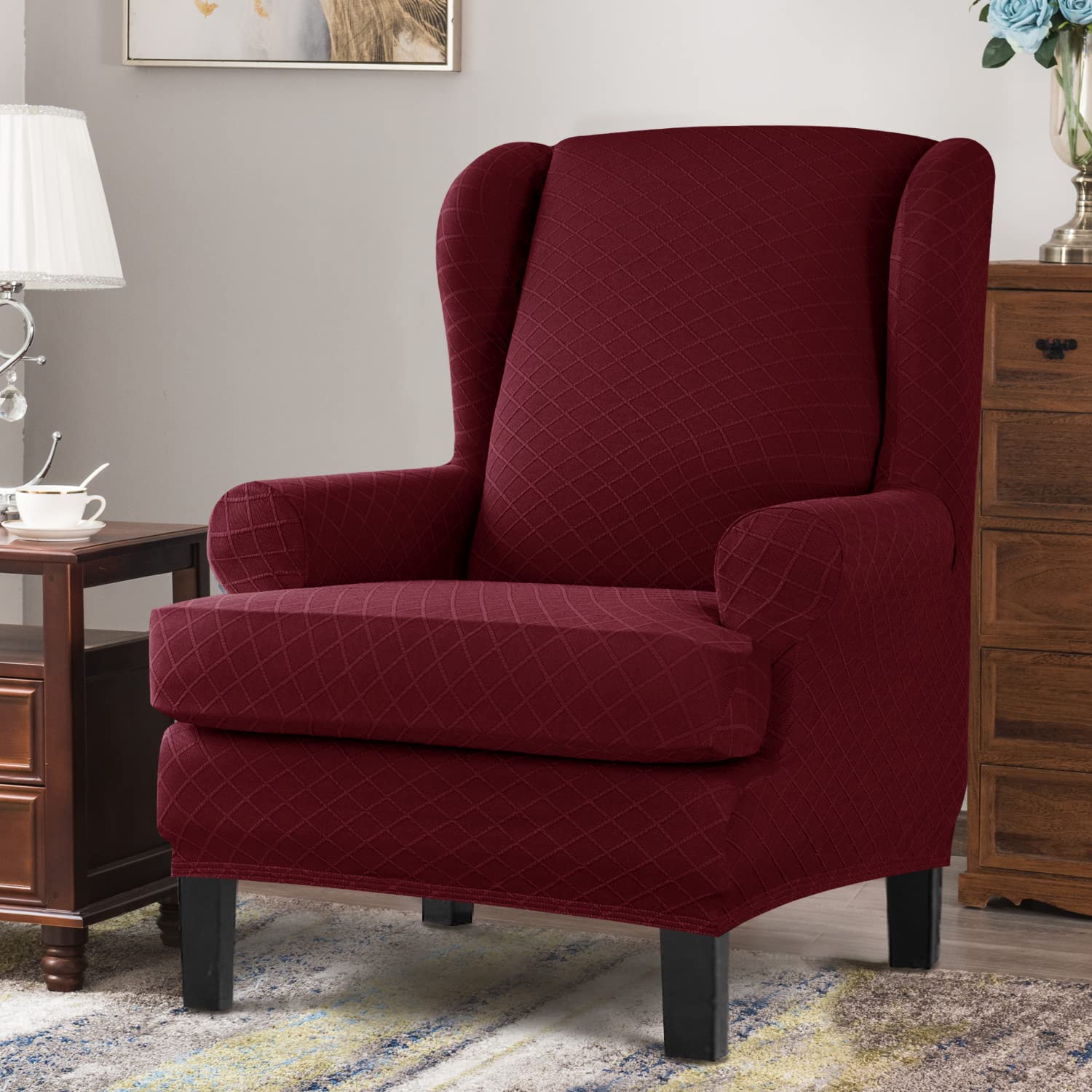 Stretch Sessel-Überwürfe Sesselschoner Sesselauflage 2 teiliger moderner Ohrensessel Überzug weicher Ohrensessel Sofabezug für Wohnzimmer und Schlafzimmer waschbar schwarz Einheitsgröße