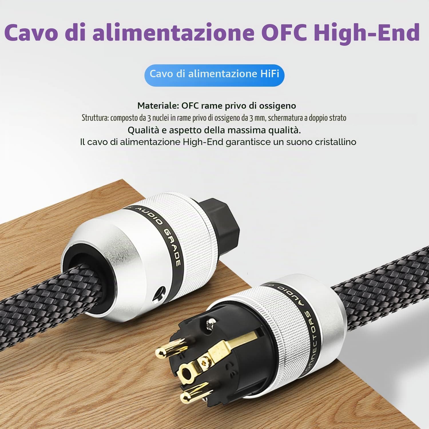 Tertullus HiFi - Cavo di alimentazione High End C15, cavo di alimentazione HiFi audio, con spina Schuko e spina per dispositivi freddi (E820, 1,5 m)