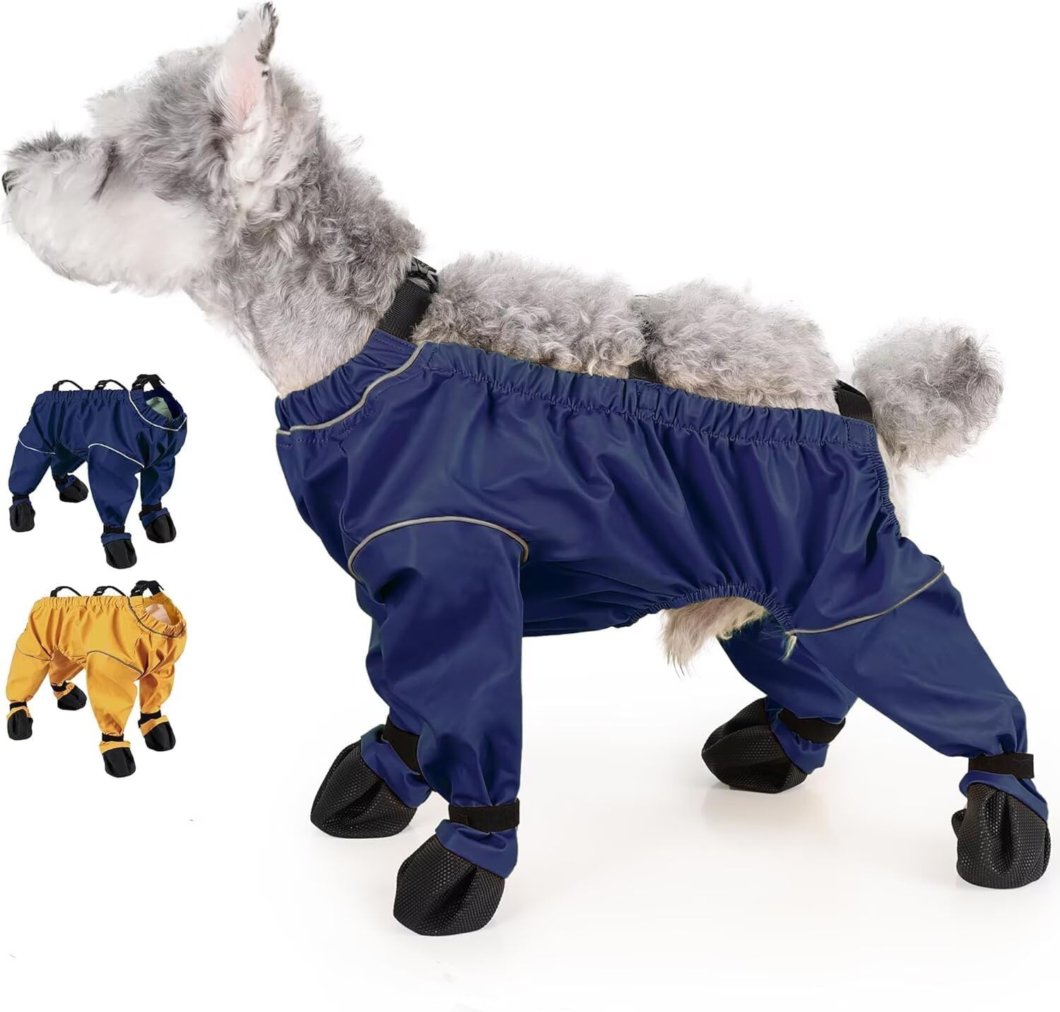 BOSENIYU Dog Waterproof Rain Suspender Boots, Anti-Slip Shoes Reflective Paw and Belly Protector Winter Snow Pants. (Blue XL)