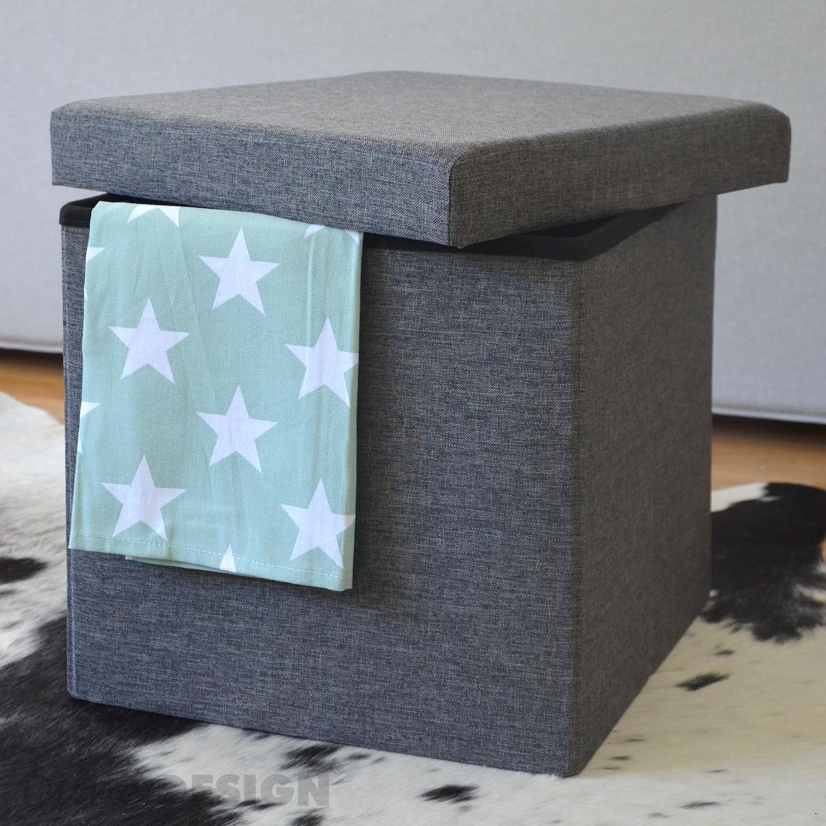DuneDesign Contenitore - 38x38x38 cm - Pouf pieghevole con coperchio imbottito - Sgabello poggiapiedi Tavolino Contenitore stabile - Capacità 42 l - Installazione Salotto Camera da letto Ingresso
