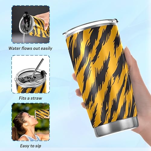 Miniatura 6 de Taza de acero inoxidable con tapa de pajilla, diseño de leopardo, amarillo, negro, de piel de animal, taza de viaje de 20 onzas para café, vasos