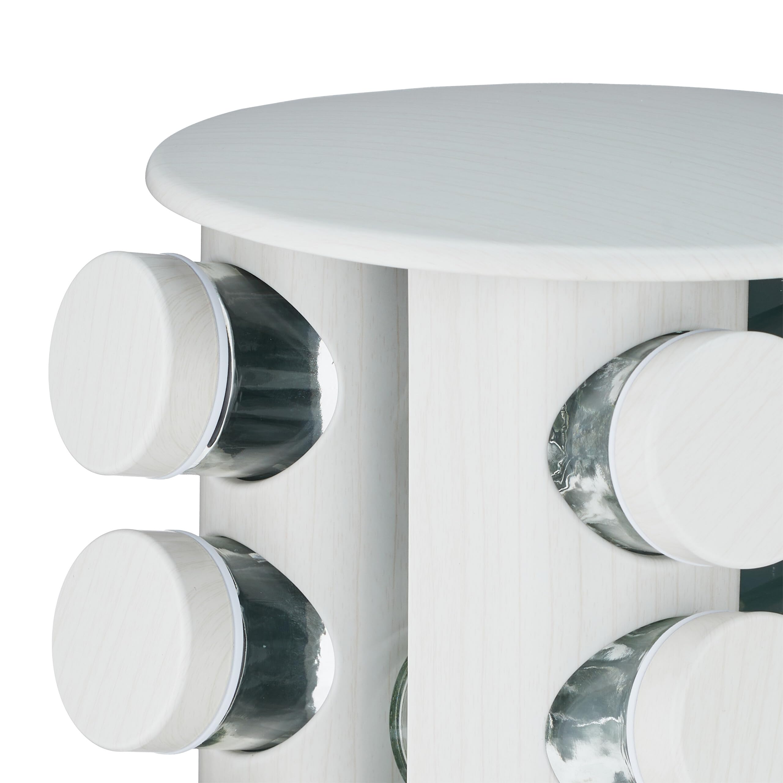 Relaxdays Tourniquet à épices, 20 Pots, chacun avec Embout tamiseur, Rotatif à 360°, Effet Bois, HD 33,5x19 cm, Blanc