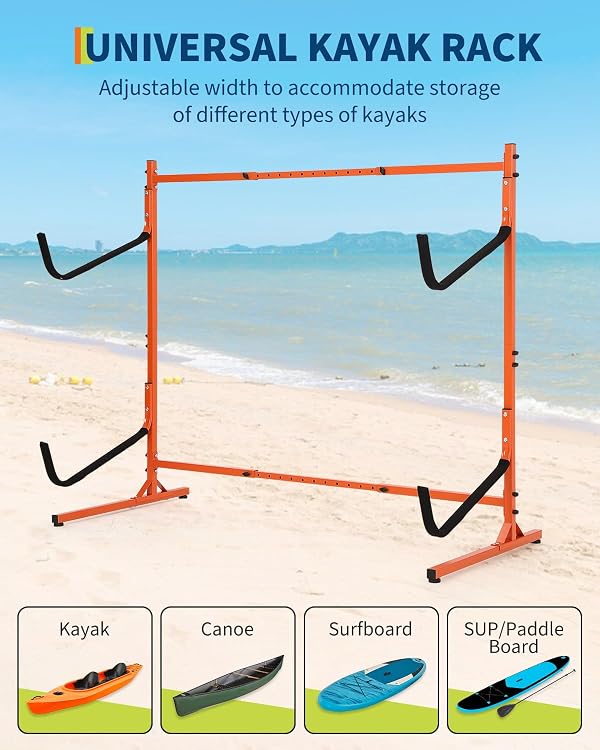 GarveeLife Freestanding Kayak Storage Rack, Freestanding Adjustable Kayak Racks 2 Levels Hold Up SUPs/Paddleboards/Canoes/Surfboard, Heavy Duty Steel Sup Storage Stand for Indoor Outdoor Garage by GarveeLife - Image 4