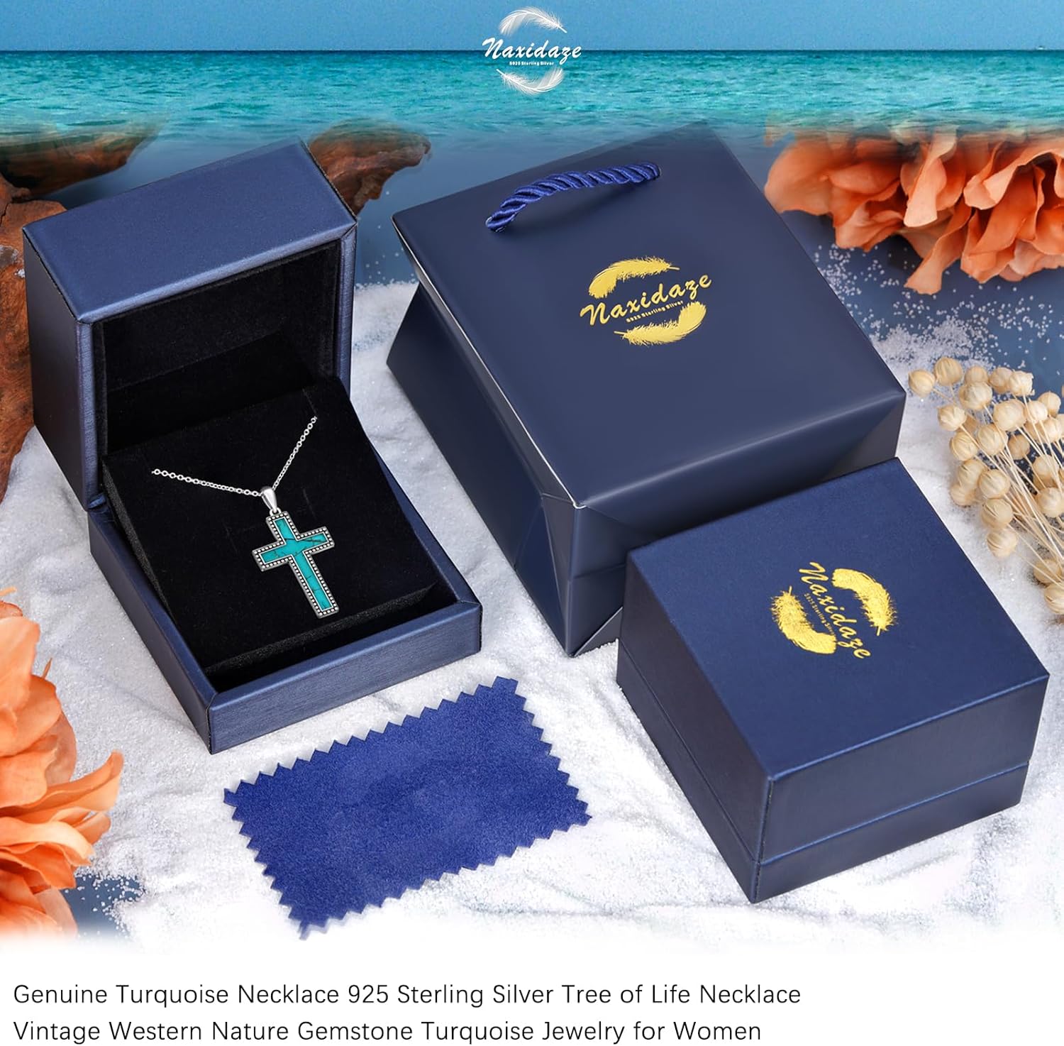 Genuine Turquoise Cross Necklace 925 Sterling Silver Real Turquoise Necklace Vintage Religious Western Jewelry for Women - Image 2