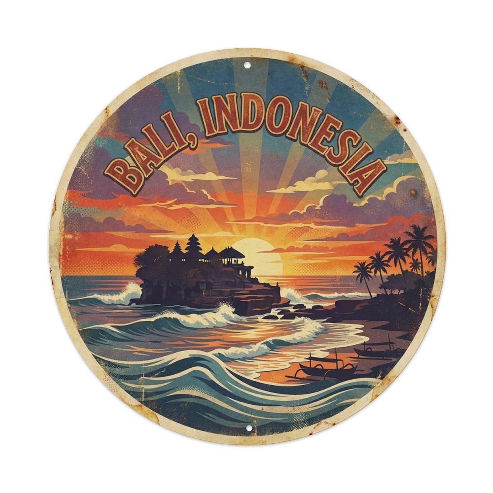 Bali Coastal Town Sunset Island Maritime Journey Harbor Metal Tin Sign