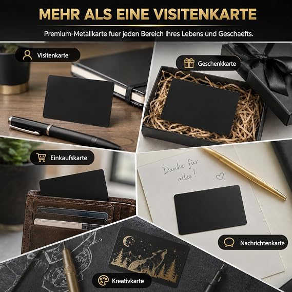 Pack of 50 Metal Business Cards Blanks Impressive Blanks Laser Marking Engraved Metal Smooth Business Visit Business Cards (Black)